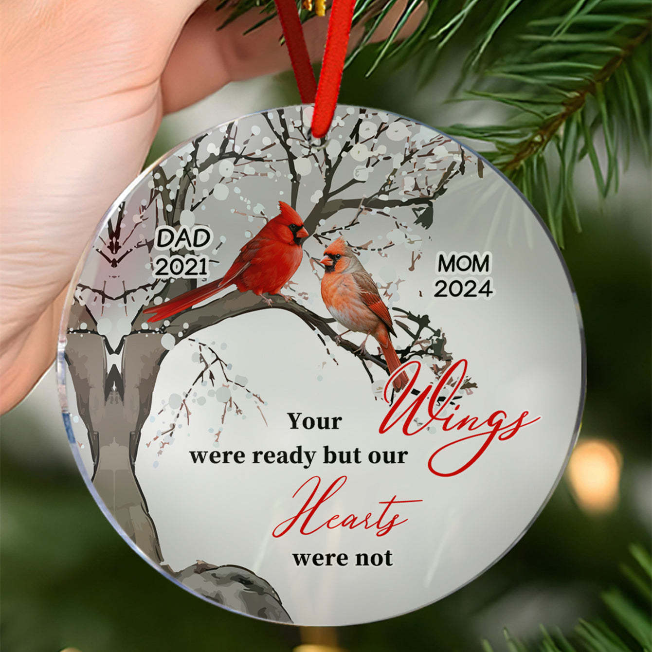 Personalized Memorial Ornament Cardinals Blossom Tree Christmas Ornament Gifts for Family - auphotoblanket