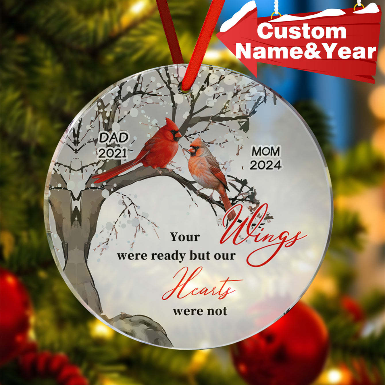Personalized Memorial Ornament Cardinals Blossom Tree Christmas Ornament Gifts for Family - auphotoblanket