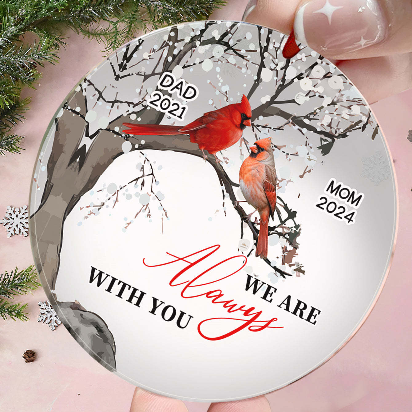 Personalized Memorial Ornament Cardinals Blossom Tree Christmas Ornament Gifts for Family - auphotoblanket