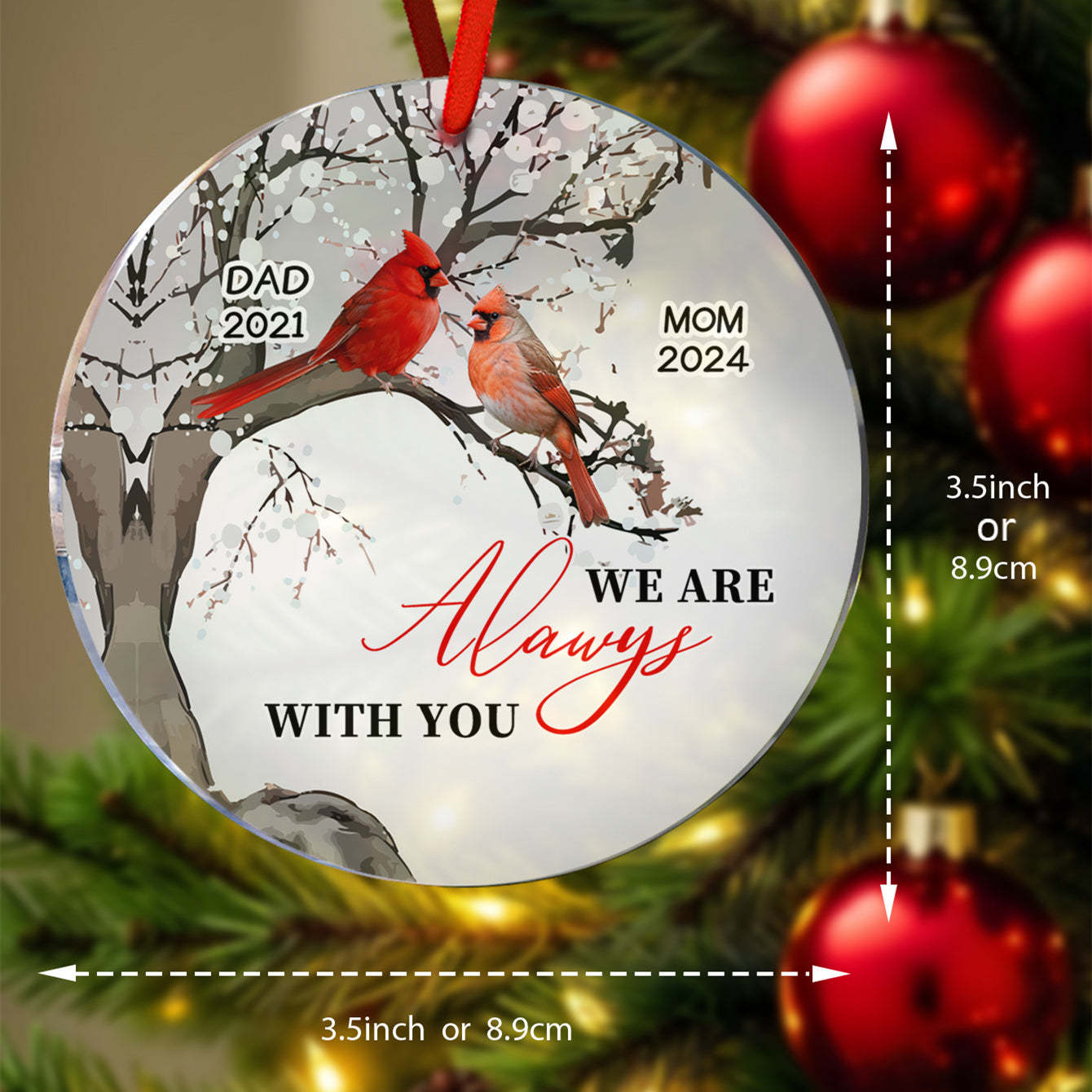 Personalized Memorial Ornament Cardinals Blossom Tree Christmas Ornament Gifts for Family - auphotoblanket