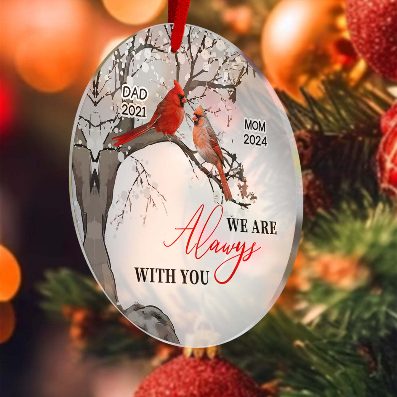 Personalized Memorial Ornament Cardinals Blossom Tree Christmas Ornament Gifts for Family - auphotoblanket