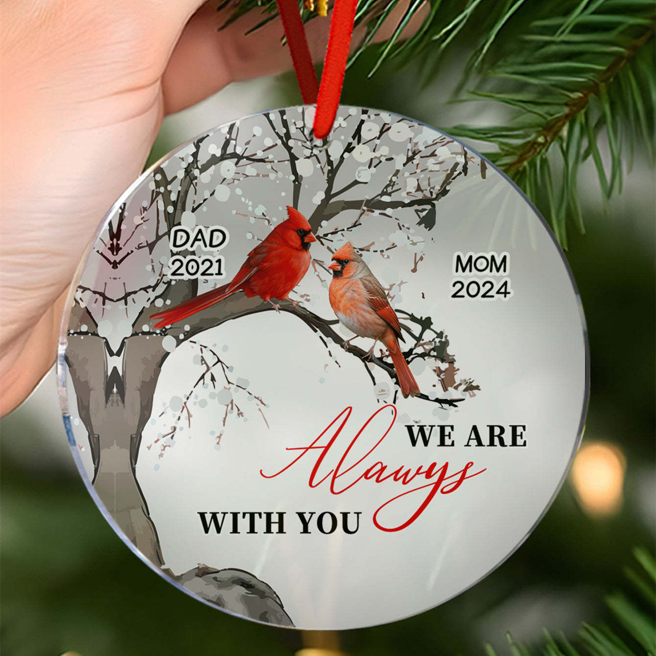 Personalized Memorial Ornament Cardinals Blossom Tree Christmas Ornament Gifts for Family - auphotoblanket