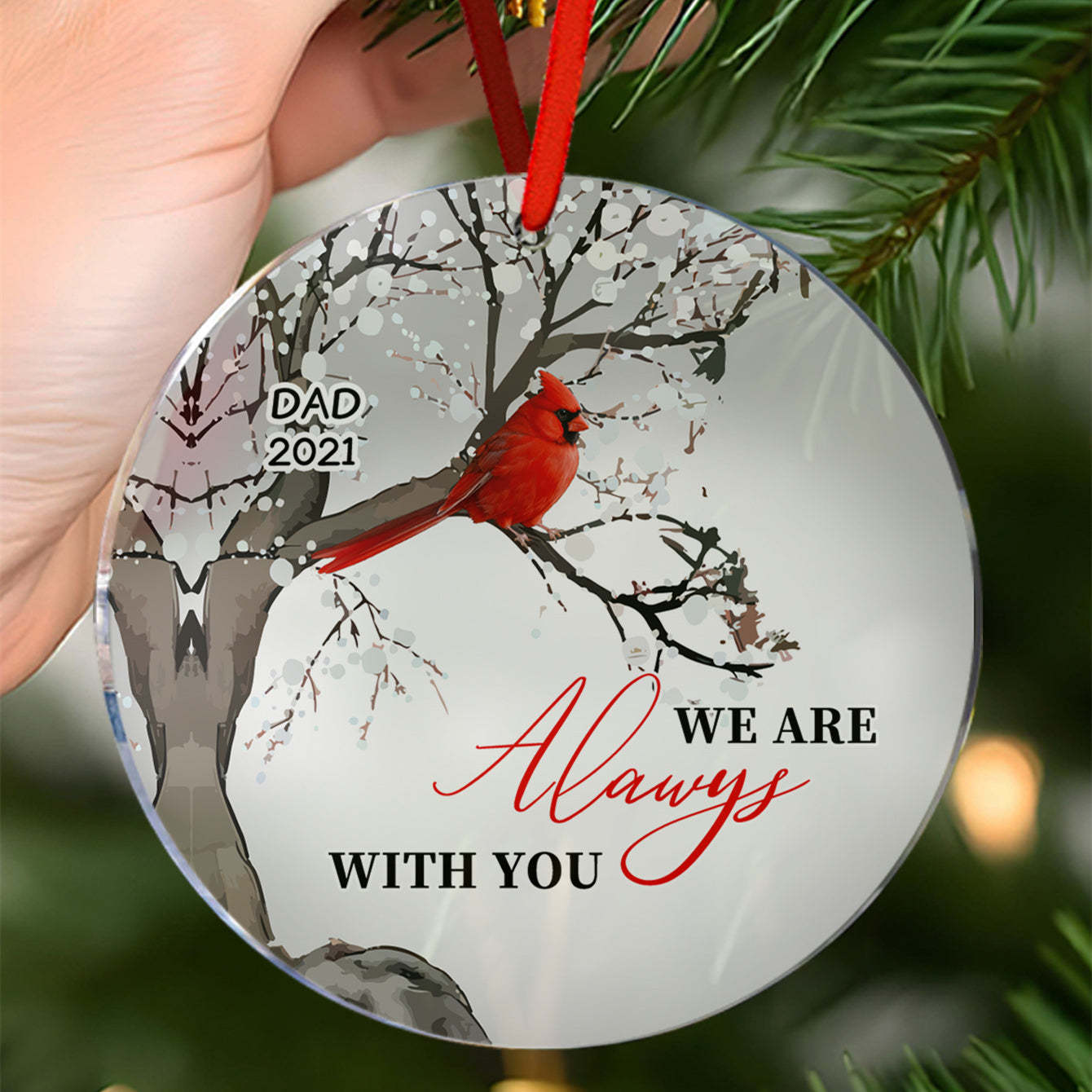 Personalized Memorial Ornament Cardinals Blossom Tree Christmas Ornament Gifts for Family - auphotoblanket