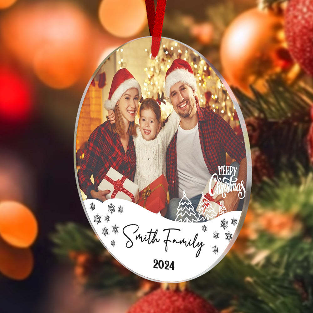 Personalized Photo Christmas Ornament with Family Name Christmas Ornament Gifts for Family - auphotoblanket