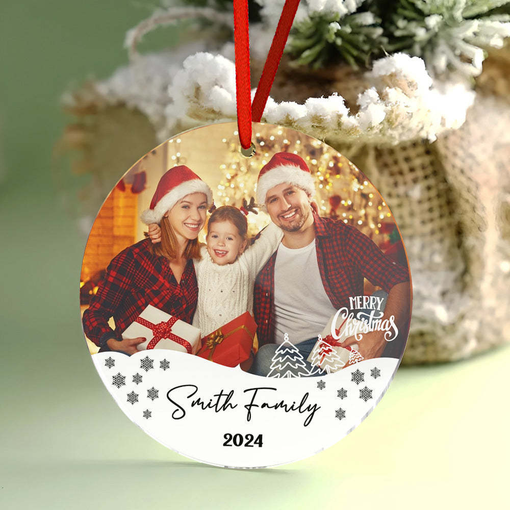 Personalized Photo Christmas Ornament with Family Name Christmas Ornament Gifts for Family - auphotoblanket