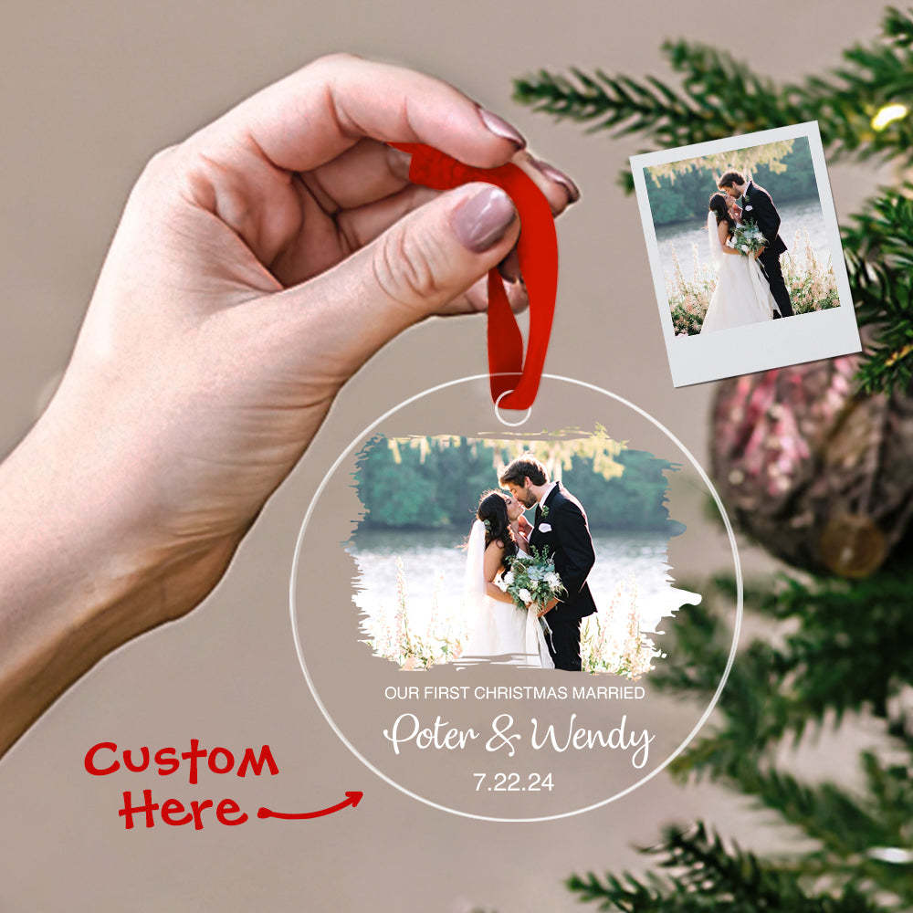 Personalized First Christmas Married Ornament with Photo Christmas Ornament Gift for Couples - auphotoblanket