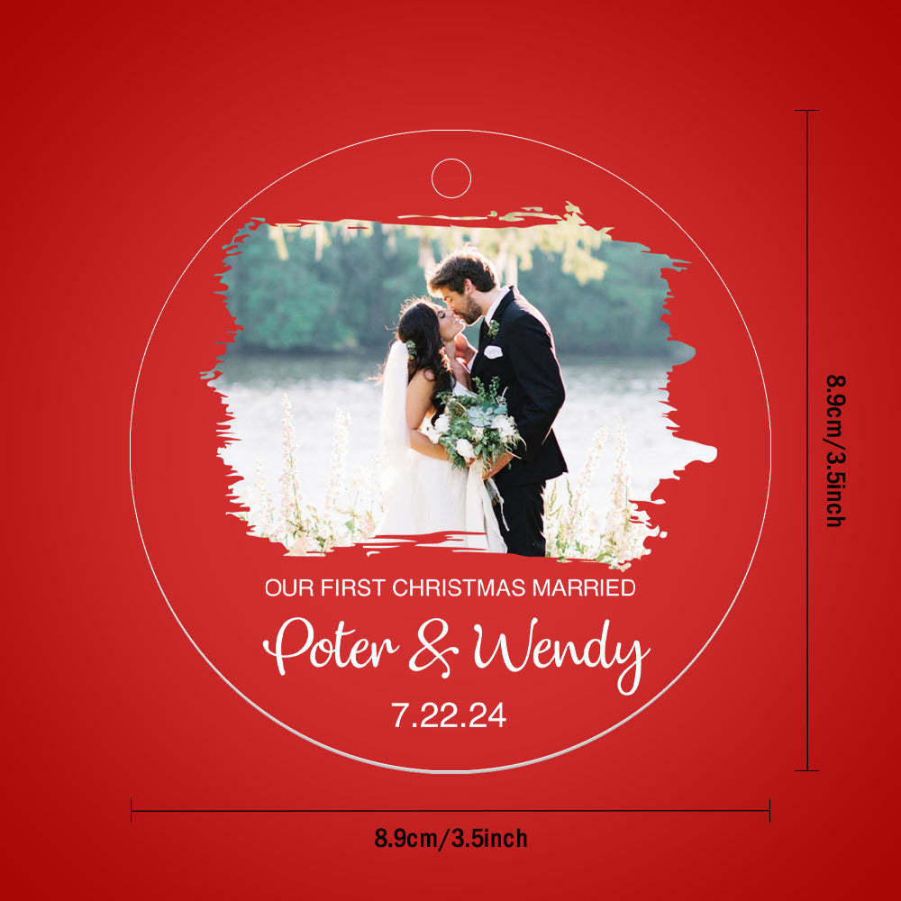 Personalized First Christmas Married Ornament with Photo Christmas Ornament Gift for Couples - auphotoblanket