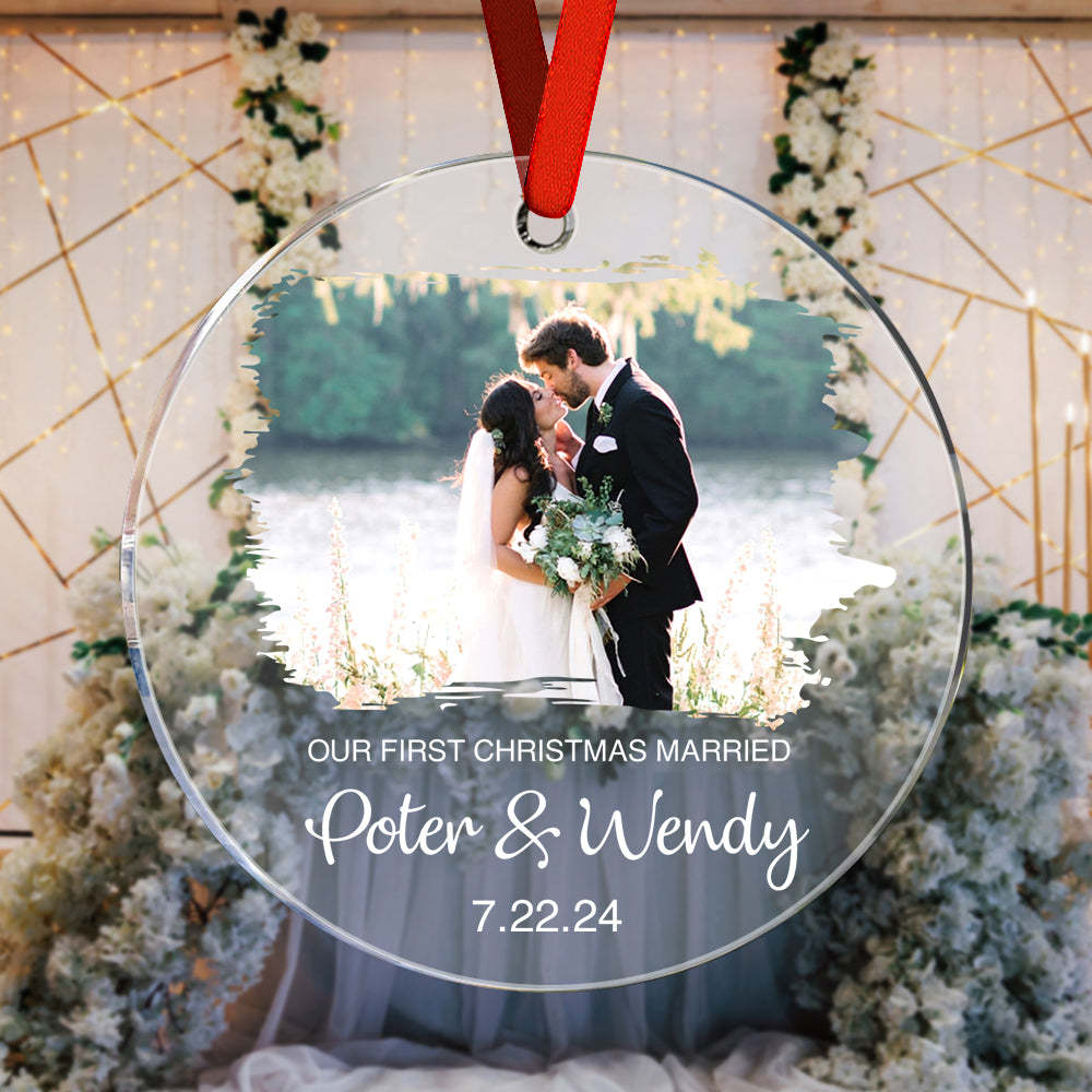 Personalized First Christmas Married Ornament with Photo Christmas Ornament Gift for Couples - auphotoblanket