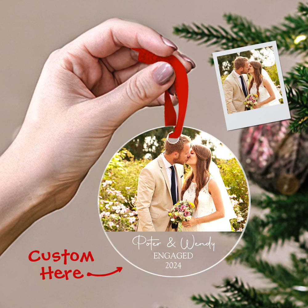 Personalized Engagement Ornament with Photo Christmas Ornament Gift for Couples - auphotoblanket