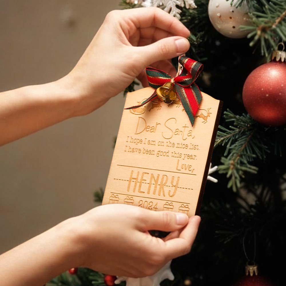 Personalized Dear Santa Christmas Ornament with Name Wood Ornament Christmas Gift for Kids - auphotoblanket