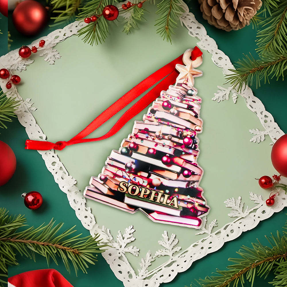 Personalized Christmas Book Tree Name Ornament Christmas Decoration Gift for Book Lover - auphotoblanket