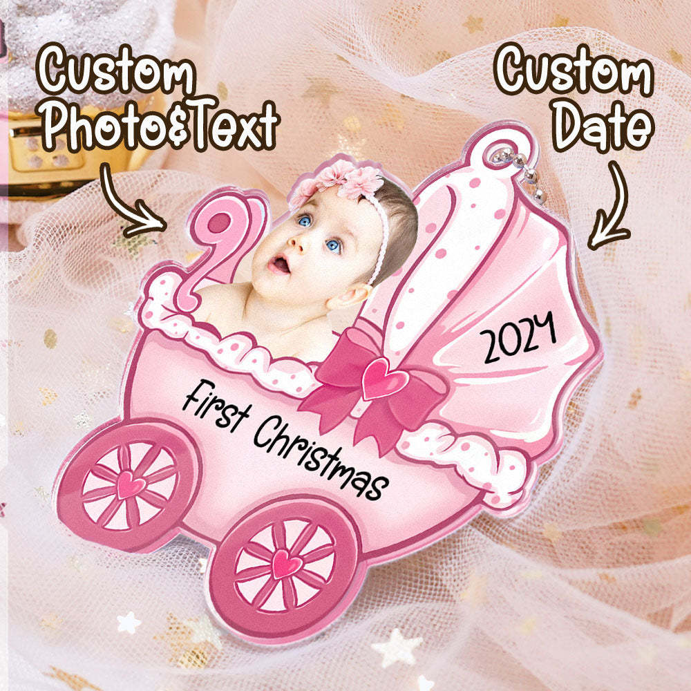Personalized Baby's Carriage Ornament Photo Christmas Ornament Gift for Baby - auphotoblanket
