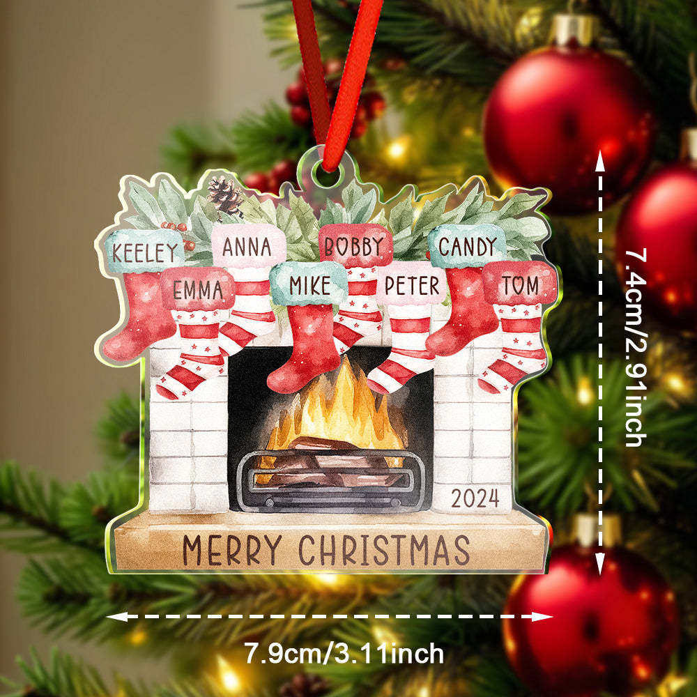 Personalized Family Christmas Ornament with Name Fireplace Stocking Ornament Gift for Family - auphotoblanket