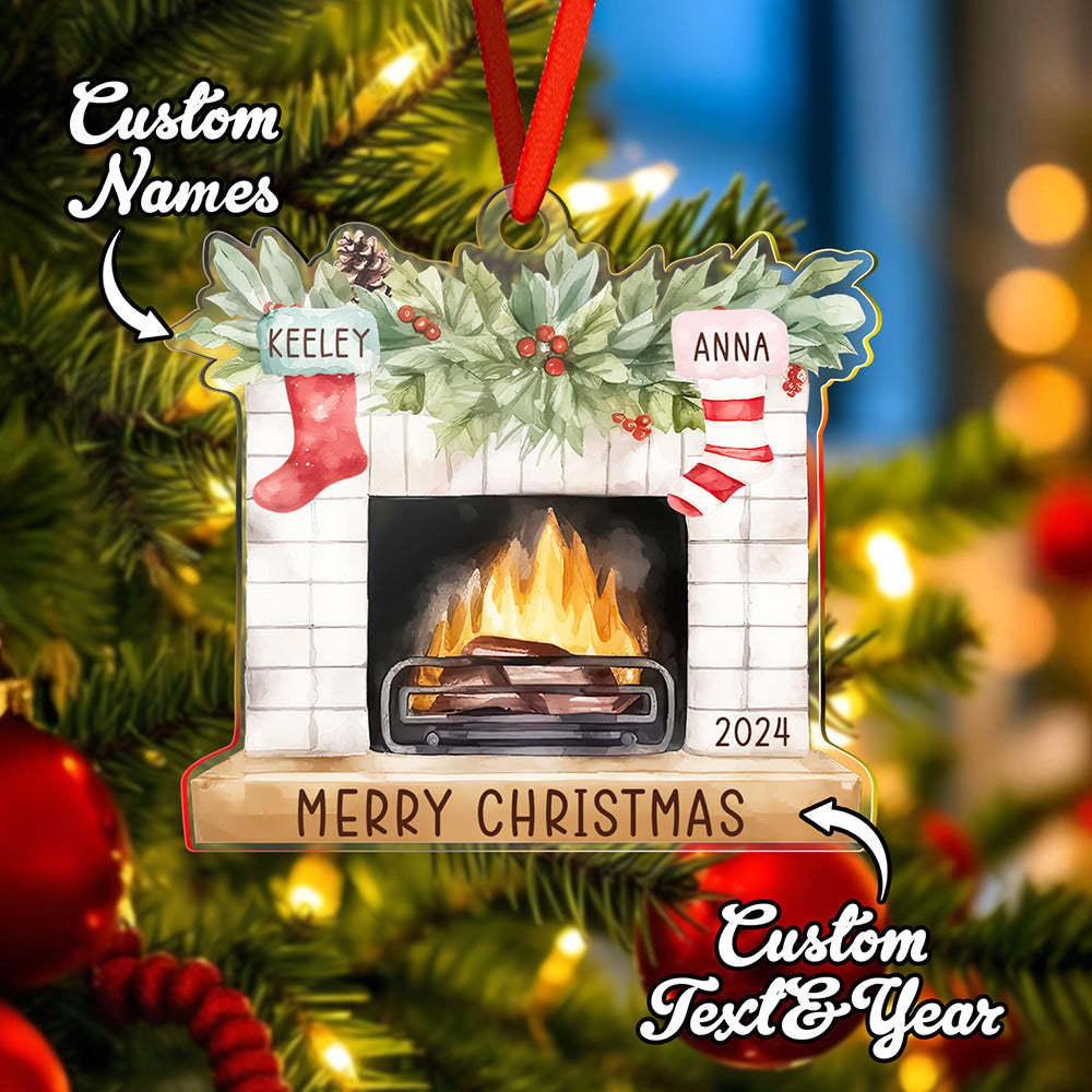 Personalized Family Christmas Ornament with Name Fireplace Stocking Ornament Gift for Family - auphotoblanket