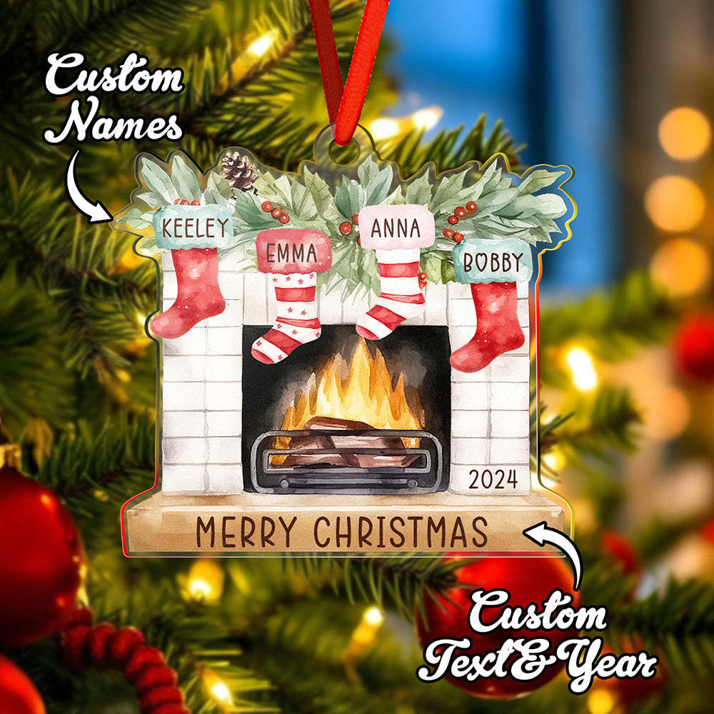 Personalized Family Christmas Ornament with Name Fireplace Stocking Ornament Gift for Family - auphotoblanket