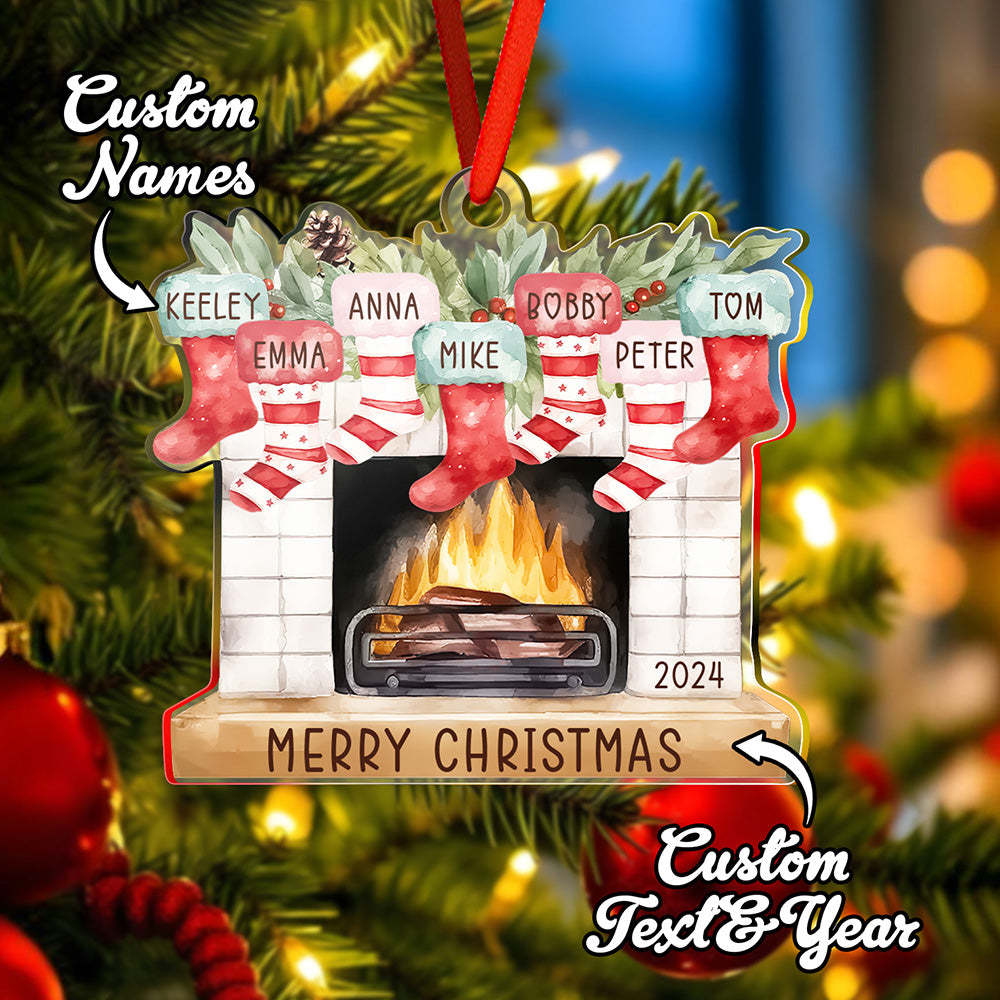 Personalized Family Christmas Ornament with Name Fireplace Stocking Ornament Gift for Family - auphotoblanket