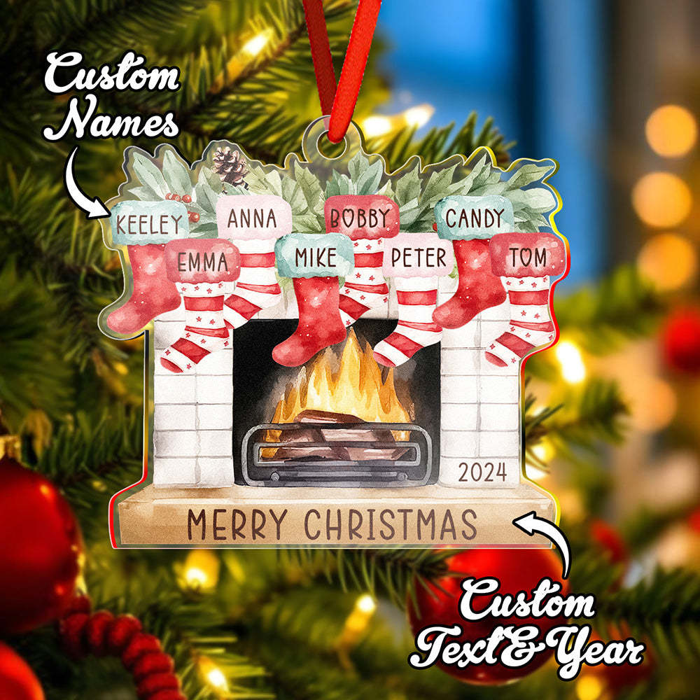 Personalized Family Christmas Ornament with Name Fireplace Stocking Ornament Gift for Family - auphotoblanket