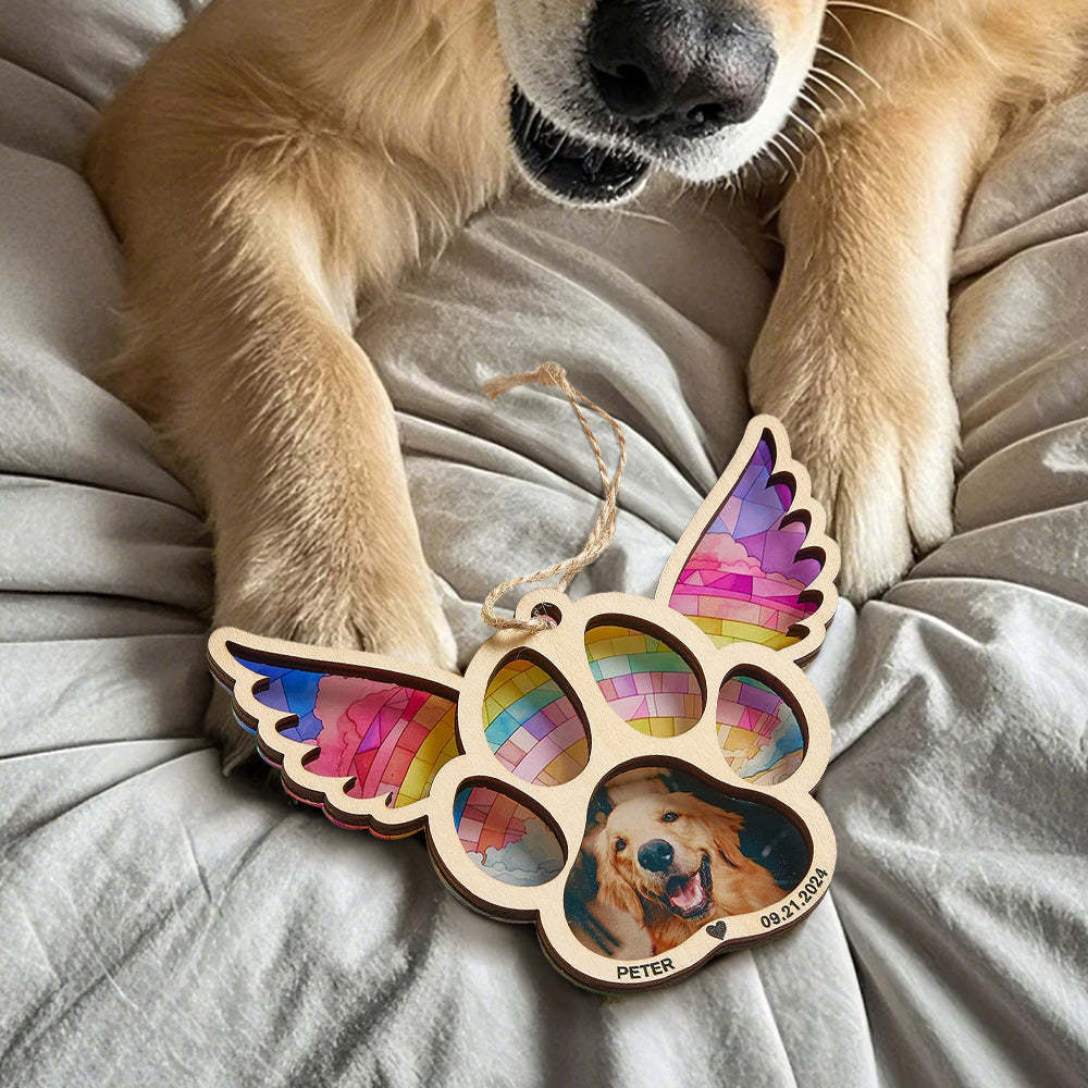 Personalized Pet Suncatcher Ornament with Photo Paw Print Ornament Memorial Gift for Pet Lovers - auphotoblanket