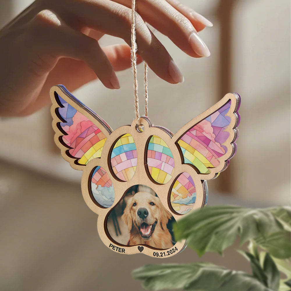 Personalized Pet Suncatcher Ornament with Photo Paw Print Ornament Memorial Gift for Pet Lovers - auphotoblanket