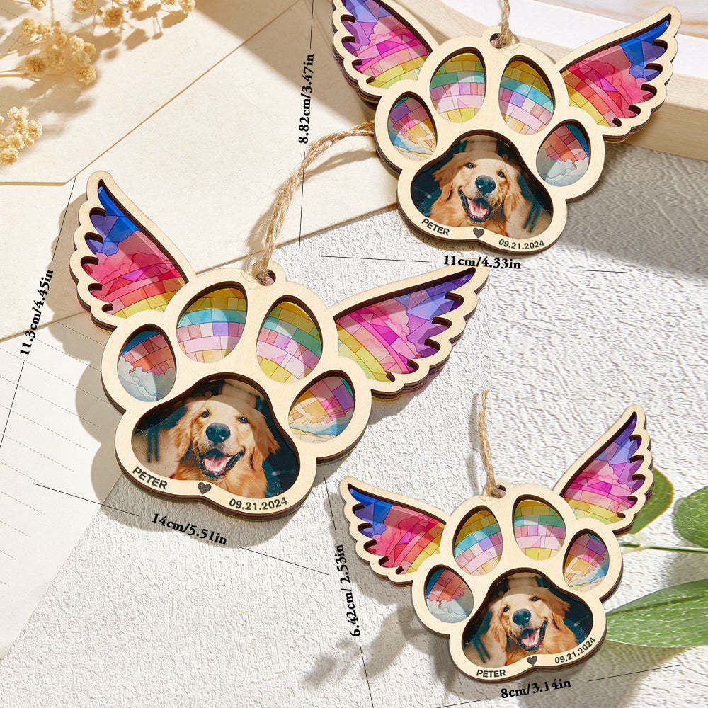 Personalized Pet Suncatcher Ornament with Photo Paw Print Ornament Memorial Gift for Pet Lovers - auphotoblanket