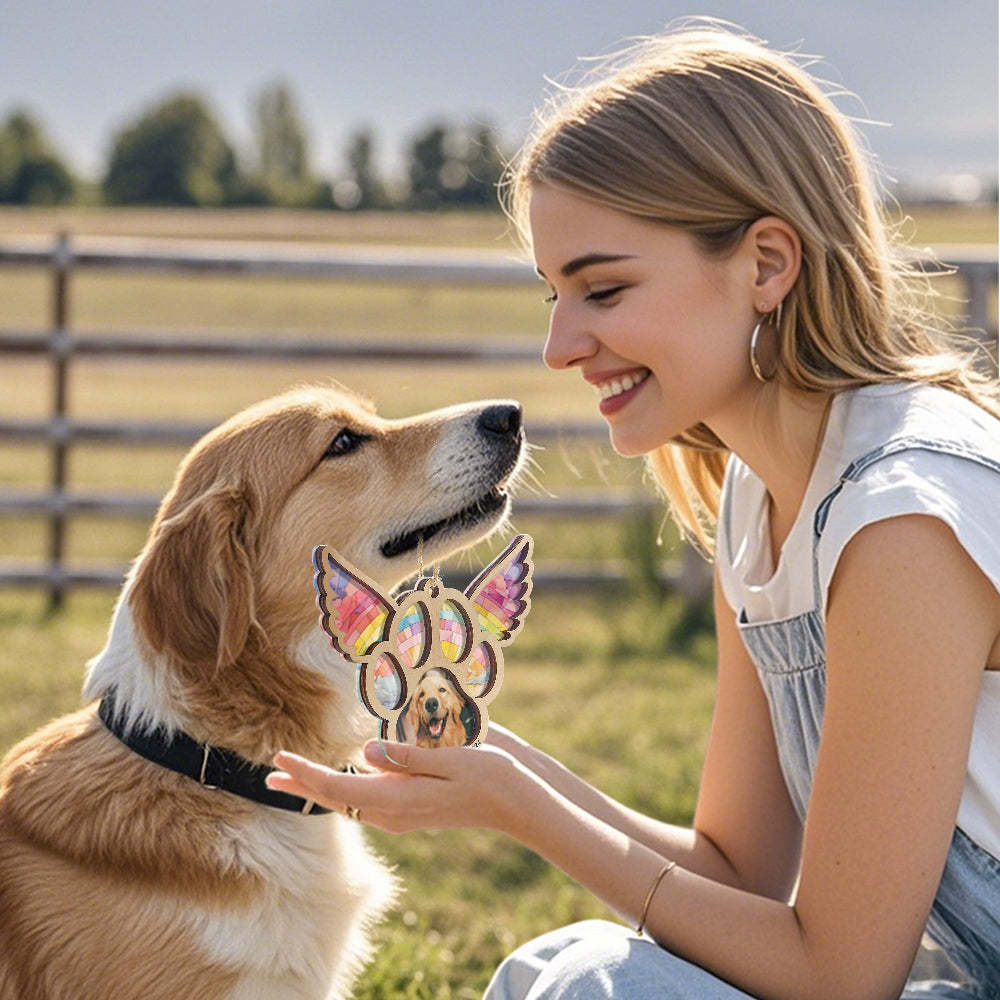 Personalized Pet Suncatcher Ornament with Photo Paw Print Ornament Memorial Gift for Pet Lovers - auphotoblanket