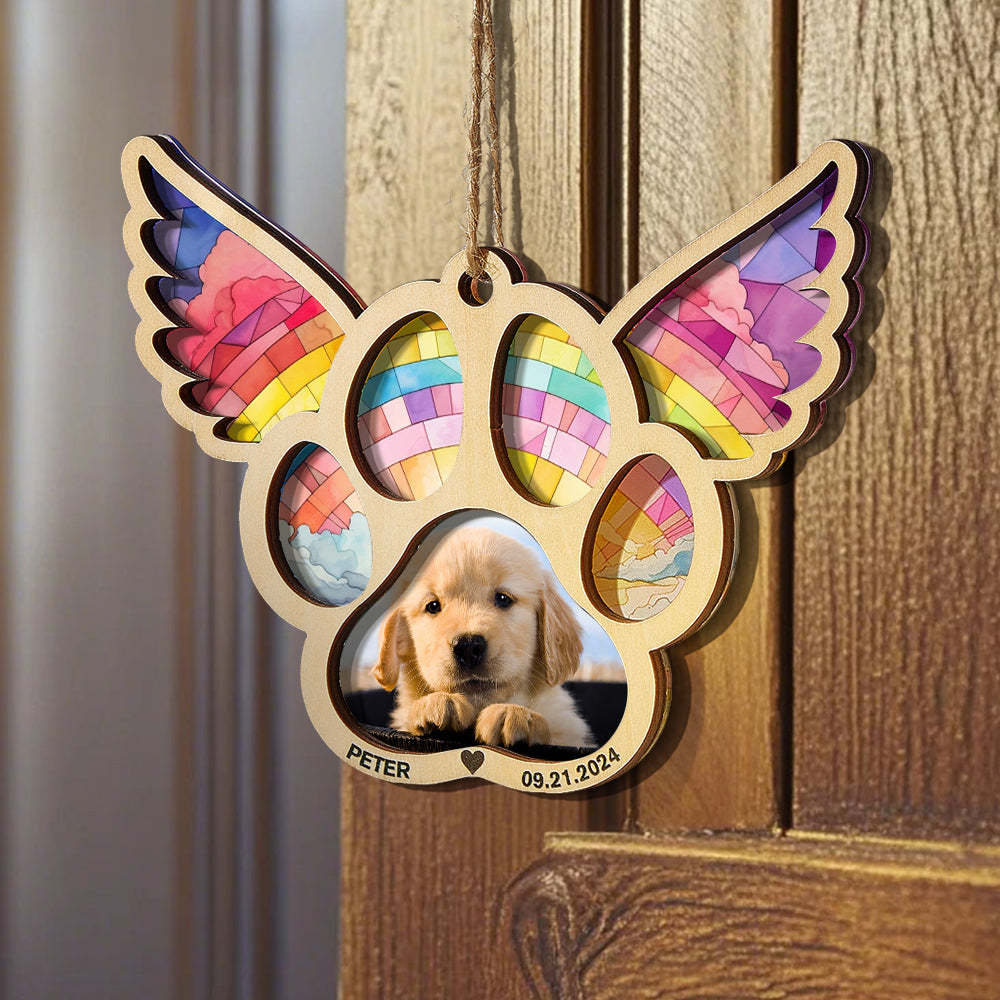 Personalized Pet Suncatcher Ornament with Photo Paw Print Ornament Memorial Gift for Pet Lovers - auphotoblanket