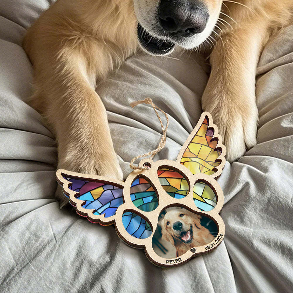 Personalized Pet Suncatcher Ornament with Photo Paw Print Ornament Memorial Gift for Pet Lovers - auphotoblanket