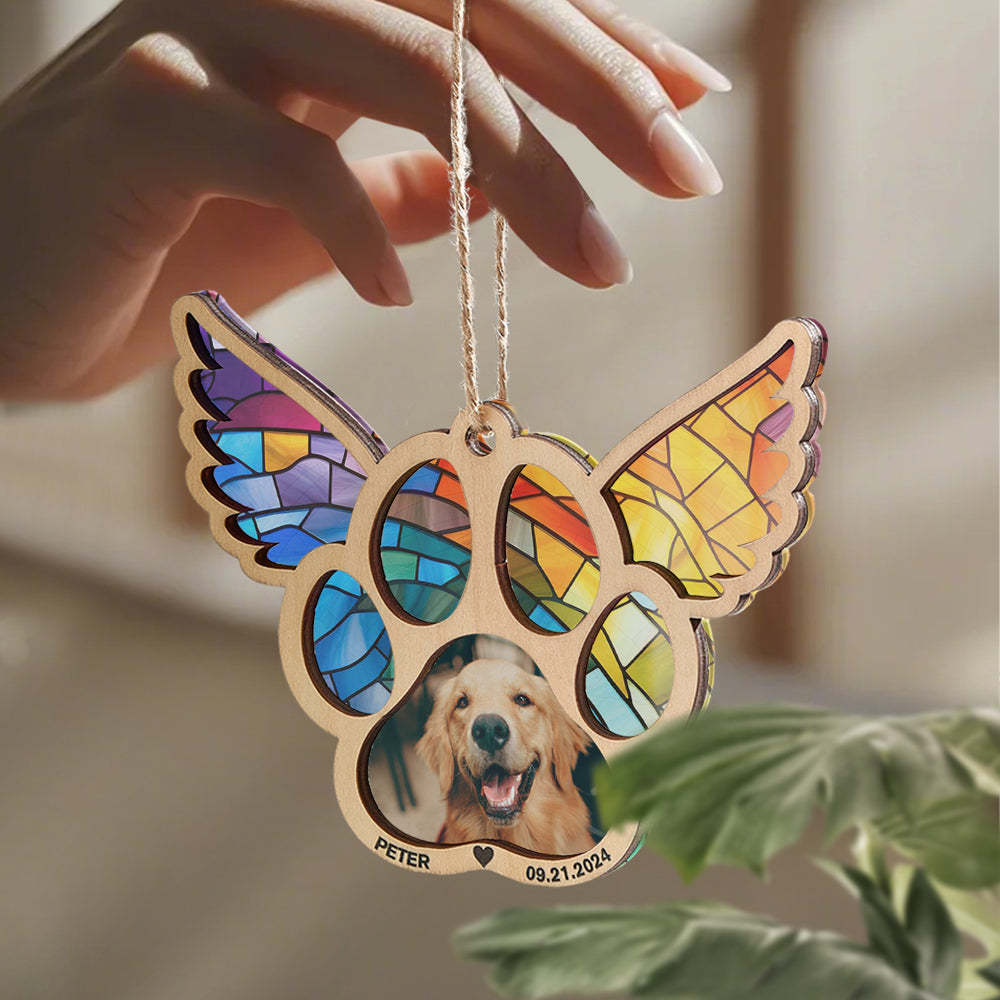 Personalized Pet Suncatcher Ornament with Photo Paw Print Ornament Memorial Gift for Pet Lovers - auphotoblanket