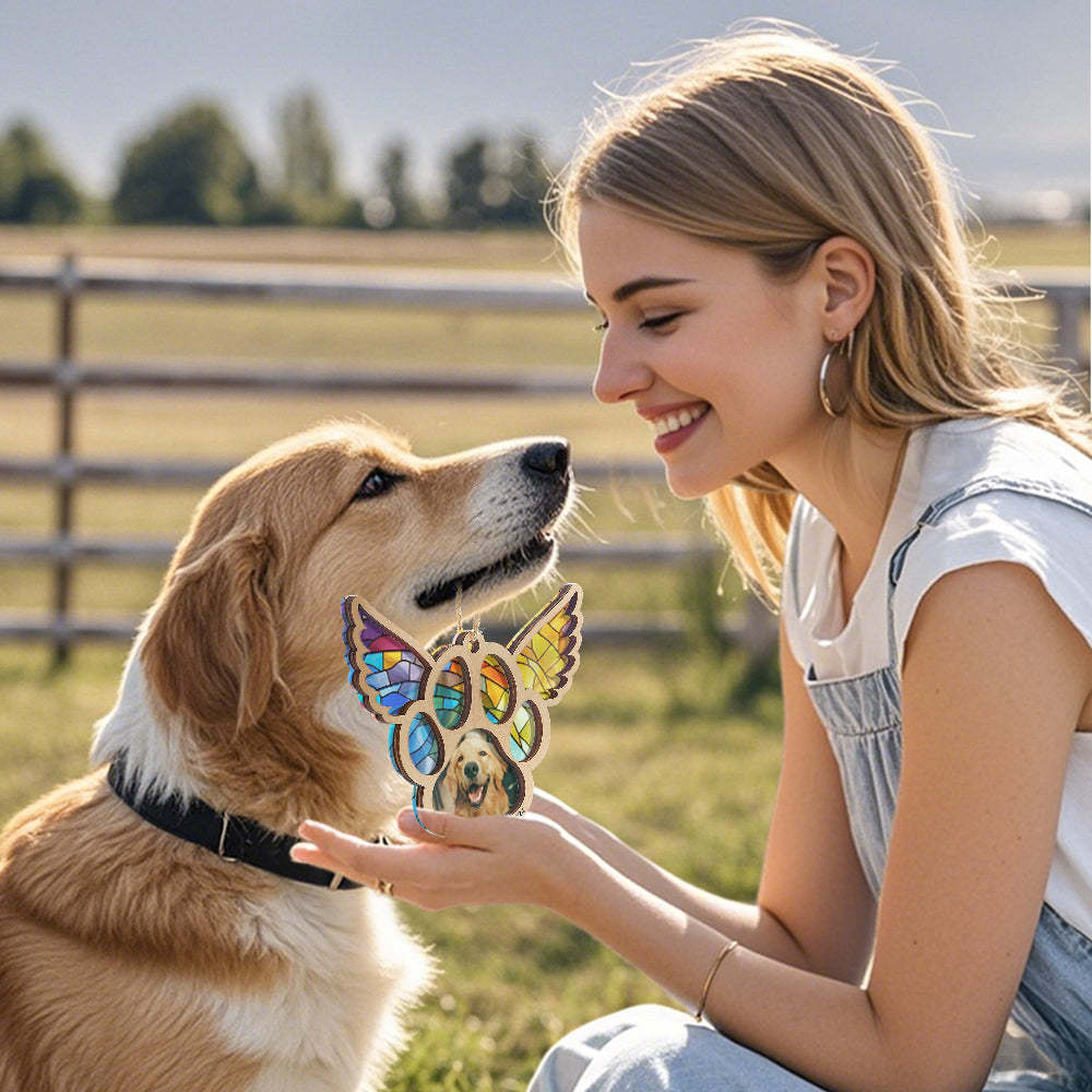 Personalized Pet Suncatcher Ornament with Photo Paw Print Ornament Memorial Gift for Pet Lovers - auphotoblanket