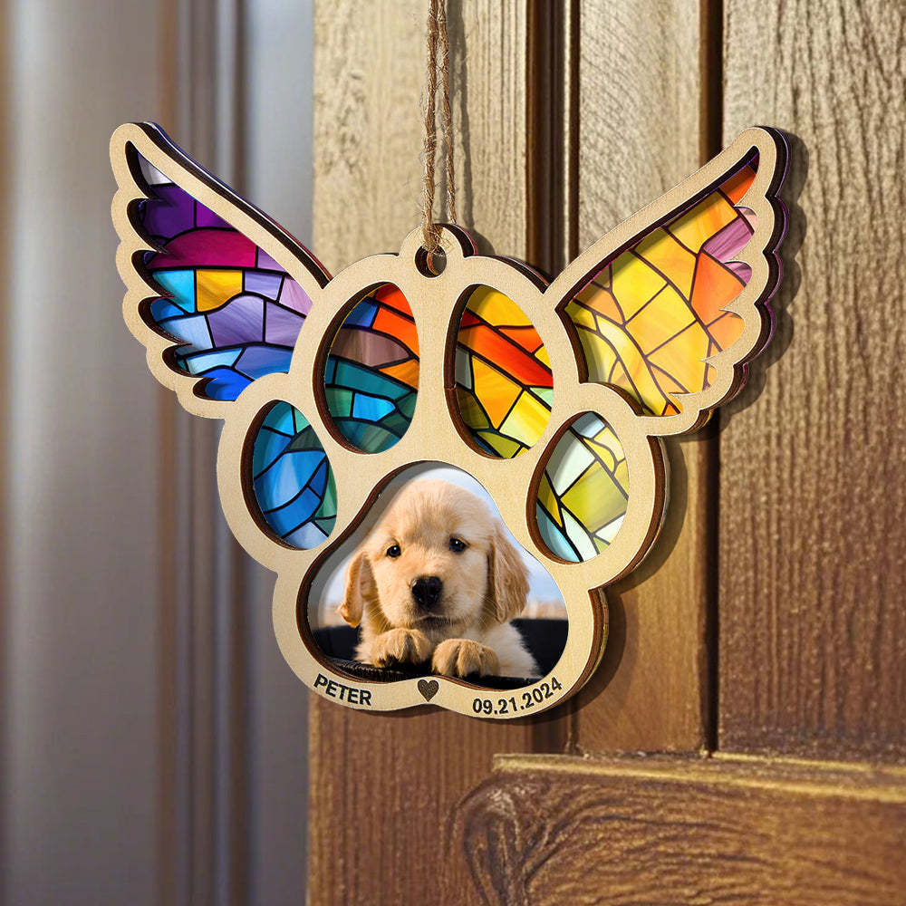 Personalized Pet Suncatcher Ornament with Photo Paw Print Ornament Memorial Gift for Pet Lovers - auphotoblanket