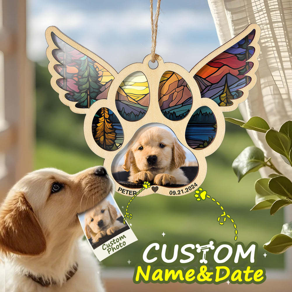 Personalized Pet Suncatcher Ornament with Photo Paw Print Ornament Memorial Gift for Pet Lovers - auphotoblanket