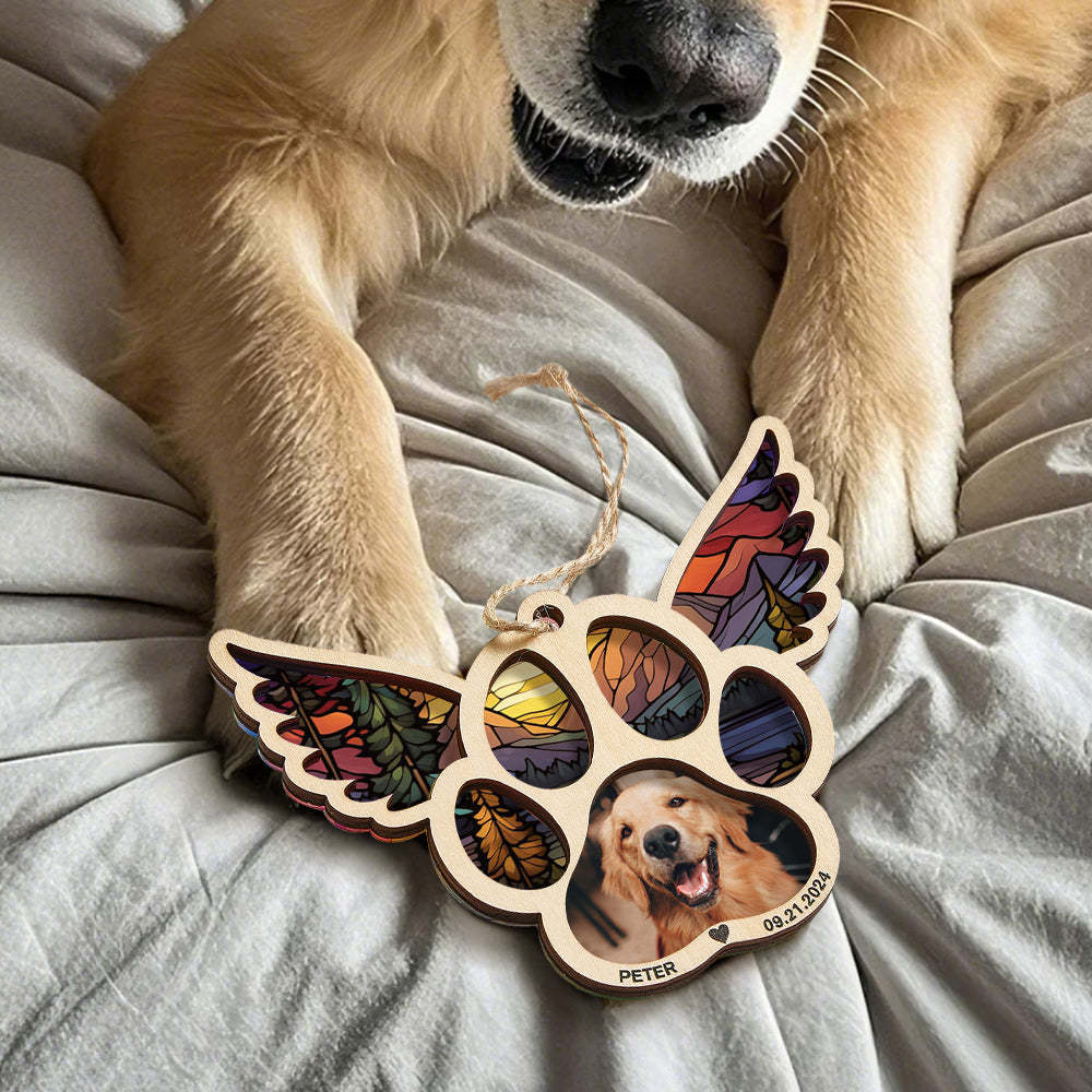 Personalized Pet Suncatcher Ornament with Photo Paw Print Ornament Memorial Gift for Pet Lovers - auphotoblanket