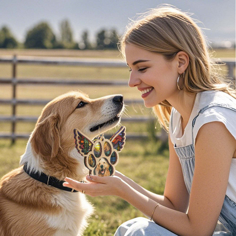 Personalized Pet Suncatcher Ornament with Photo Paw Print Ornament Memorial Gift for Pet Lovers - auphotoblanket