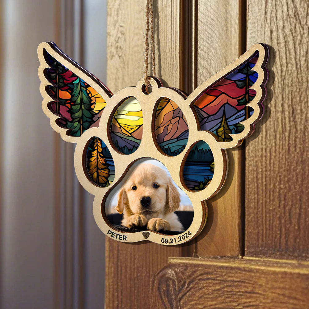 Personalized Pet Suncatcher Ornament with Photo Paw Print Ornament Memorial Gift for Pet Lovers - auphotoblanket
