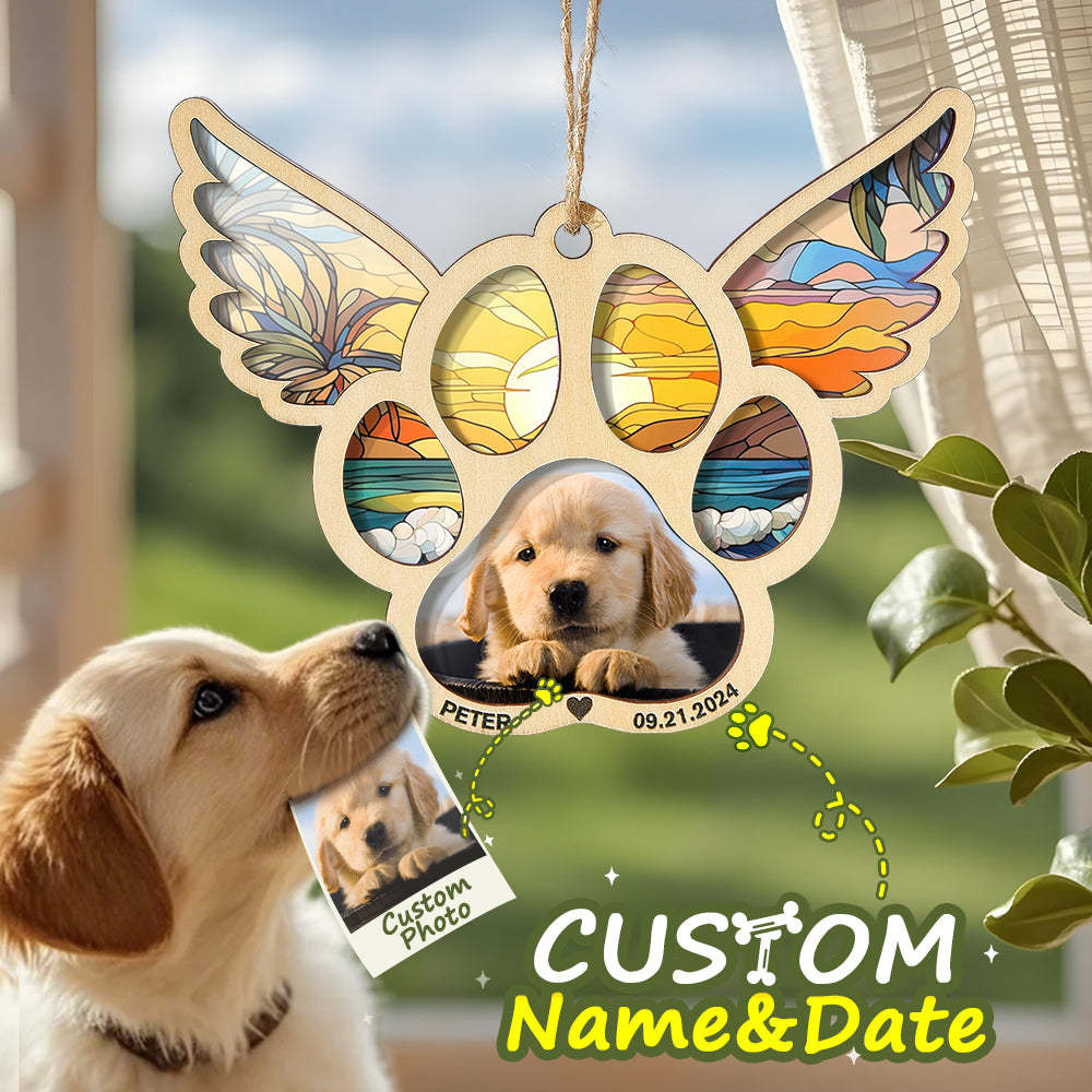 Personalized Pet Suncatcher Ornament with Photo Paw Print Ornament Memorial Gift for Pet Lovers - auphotoblanket