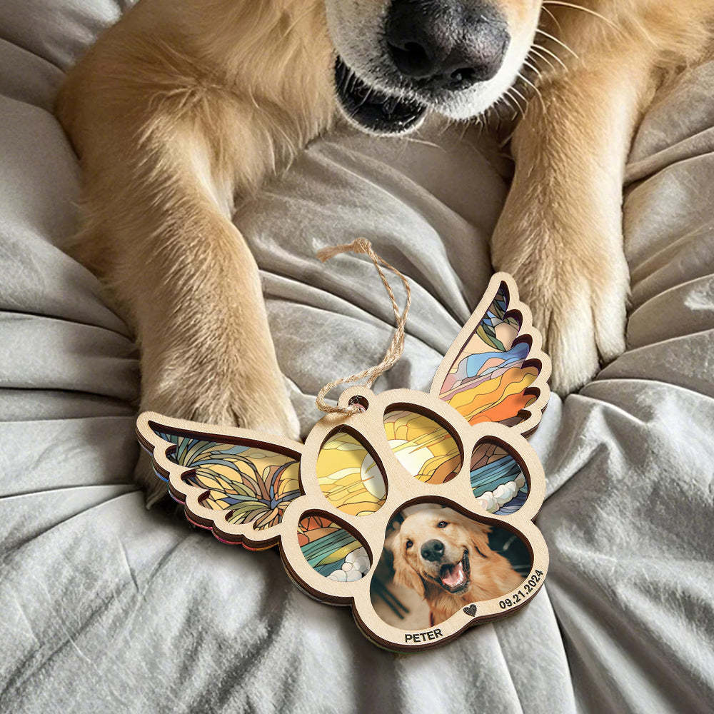 Personalized Pet Suncatcher Ornament with Photo Paw Print Ornament Memorial Gift for Pet Lovers - auphotoblanket
