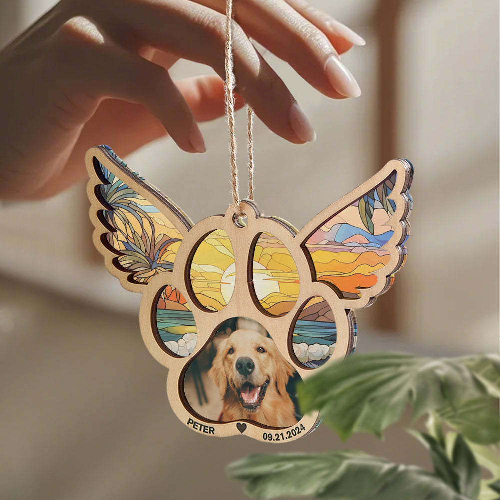 Personalized Pet Suncatcher Ornament with Photo Paw Print Ornament Memorial Gift for Pet Lovers - auphotoblanket