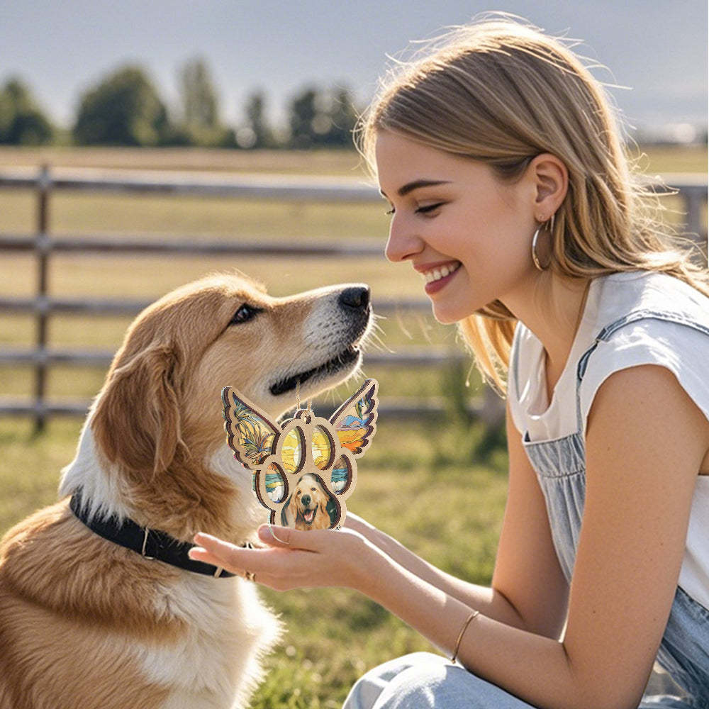 Personalized Pet Suncatcher Ornament with Photo Paw Print Ornament Memorial Gift for Pet Lovers - auphotoblanket
