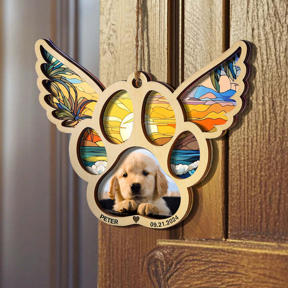 Personalized Pet Suncatcher Ornament with Photo Paw Print Ornament Memorial Gift for Pet Lovers - auphotoblanket