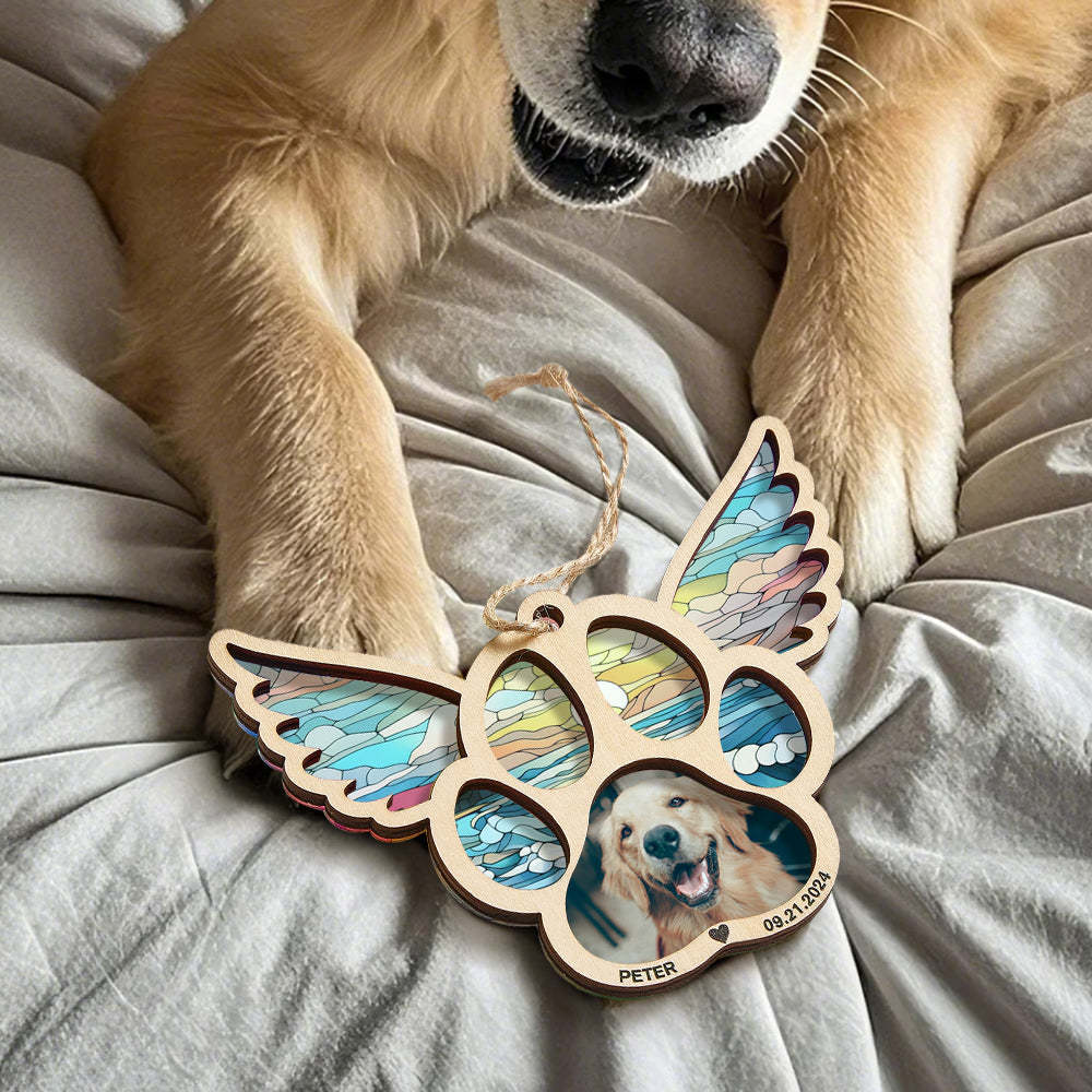 Personalized Pet Suncatcher Ornament with Photo Paw Print Ornament Memorial Gift for Pet Lovers - auphotoblanket