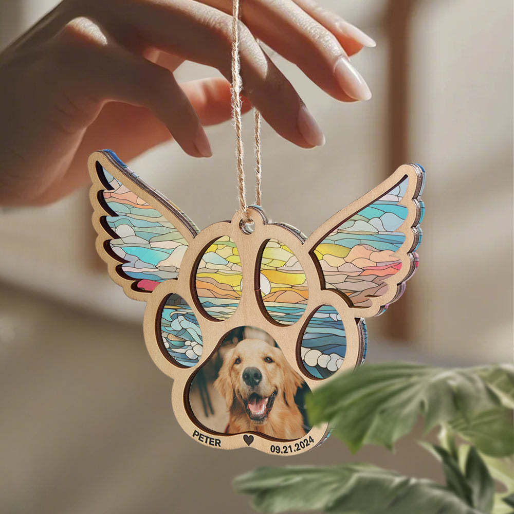 Personalized Pet Suncatcher Ornament with Photo Paw Print Ornament Memorial Gift for Pet Lovers - auphotoblanket