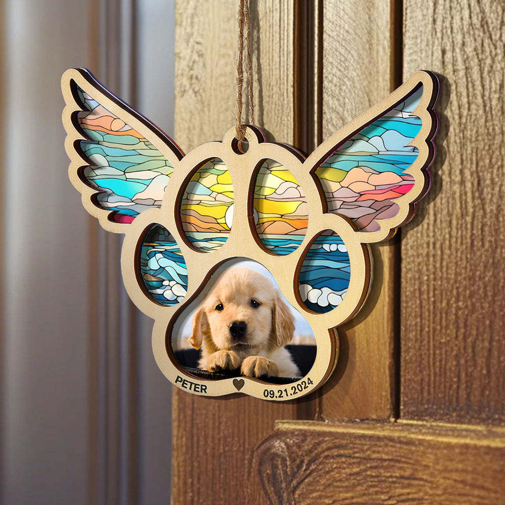 Personalized Pet Suncatcher Ornament with Photo Paw Print Ornament Memorial Gift for Pet Lovers - auphotoblanket