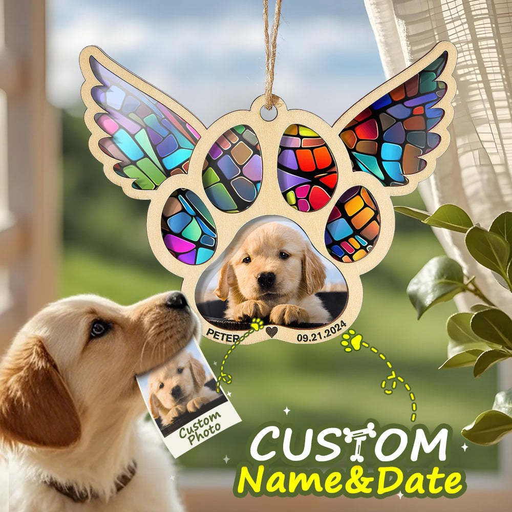 Personalized Pet Suncatcher Ornament with Photo Paw Print Ornament Memorial Gift for Pet Lovers - auphotoblanket