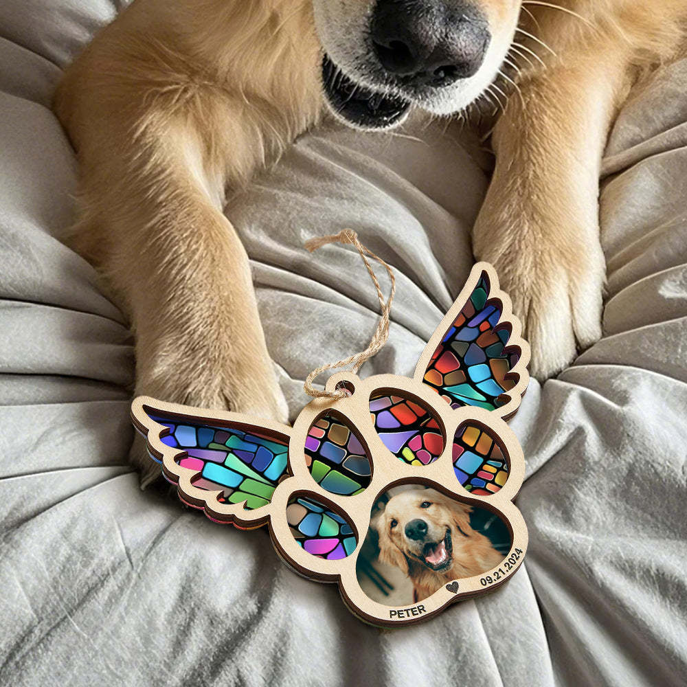 Personalized Pet Suncatcher Ornament with Photo Paw Print Ornament Memorial Gift for Pet Lovers - auphotoblanket