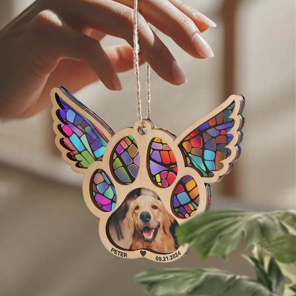 Personalized Pet Suncatcher Ornament with Photo Paw Print Ornament Memorial Gift for Pet Lovers - auphotoblanket