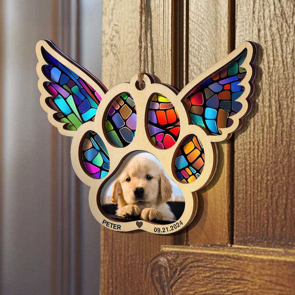 Personalized Pet Suncatcher Ornament with Photo Paw Print Ornament Memorial Gift for Pet Lovers - auphotoblanket