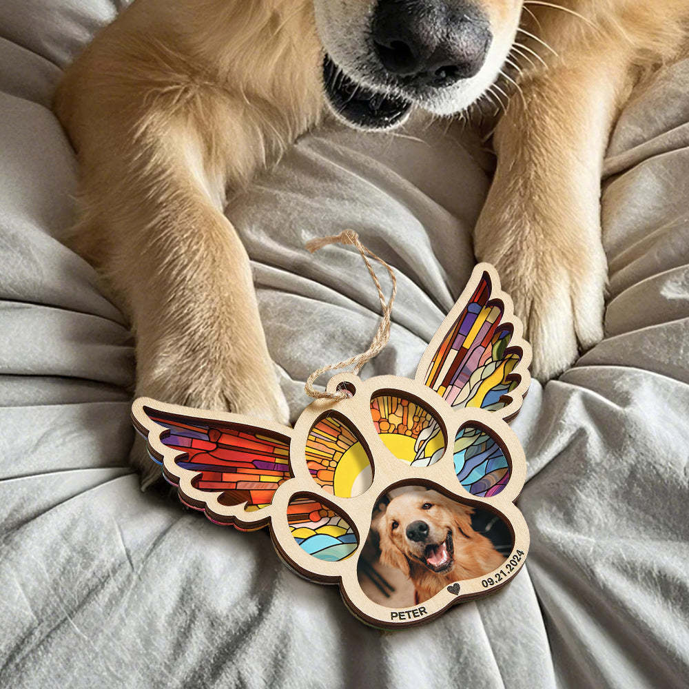 Personalized Pet Suncatcher Ornament with Photo Paw Print Ornament Memorial Gift for Pet Lovers - auphotoblanket