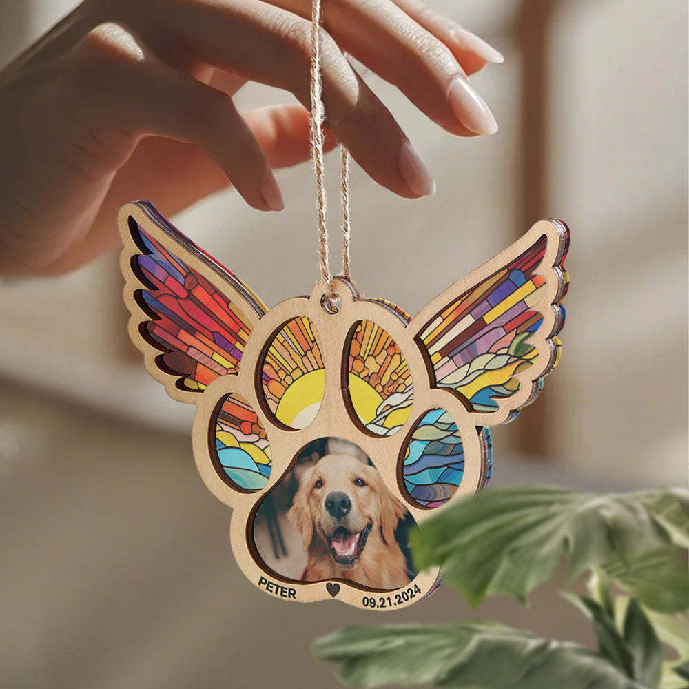 Personalized Pet Suncatcher Ornament with Photo Paw Print Ornament Memorial Gift for Pet Lovers - auphotoblanket