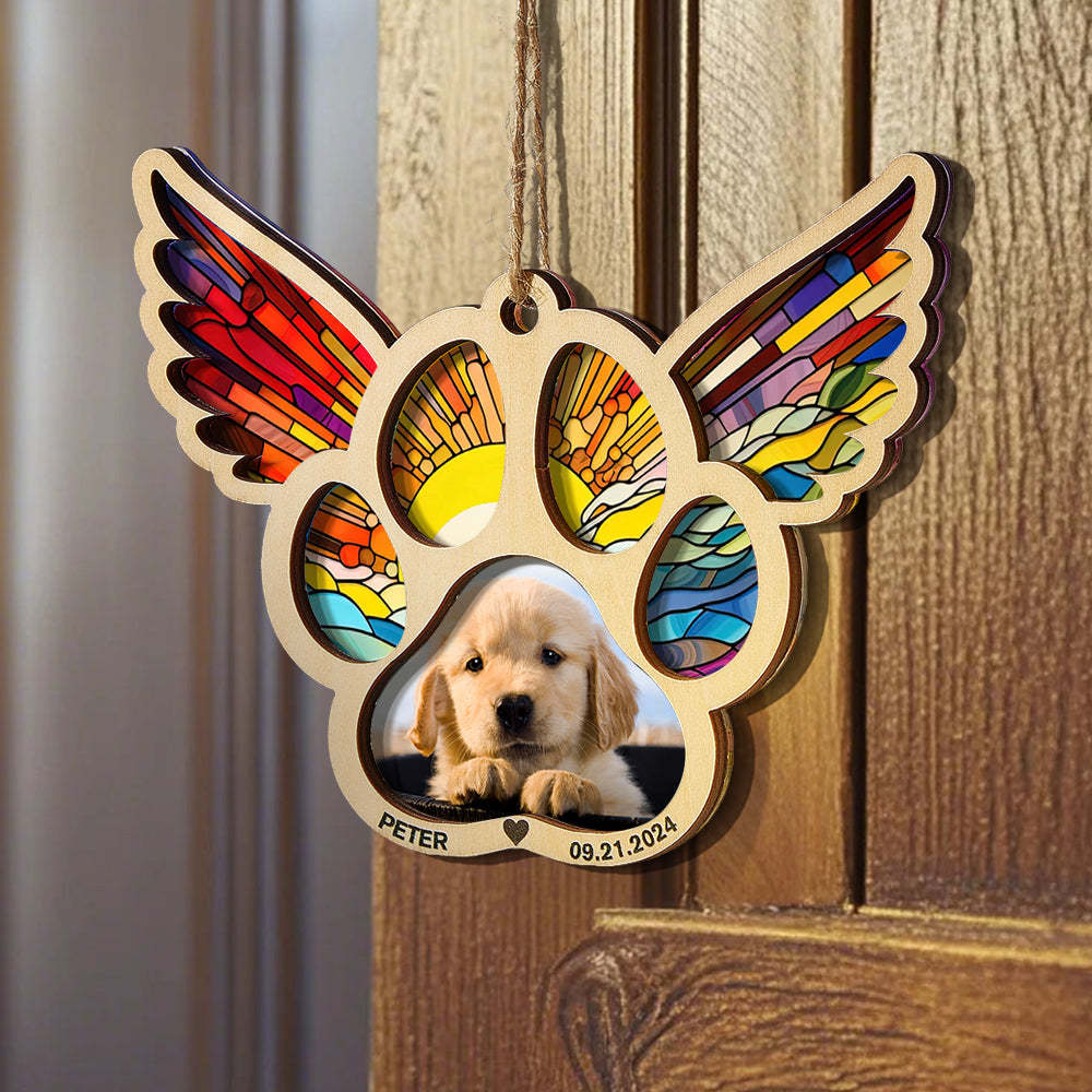 Personalized Pet Suncatcher Ornament with Photo Paw Print Ornament Memorial Gift for Pet Lovers - auphotoblanket