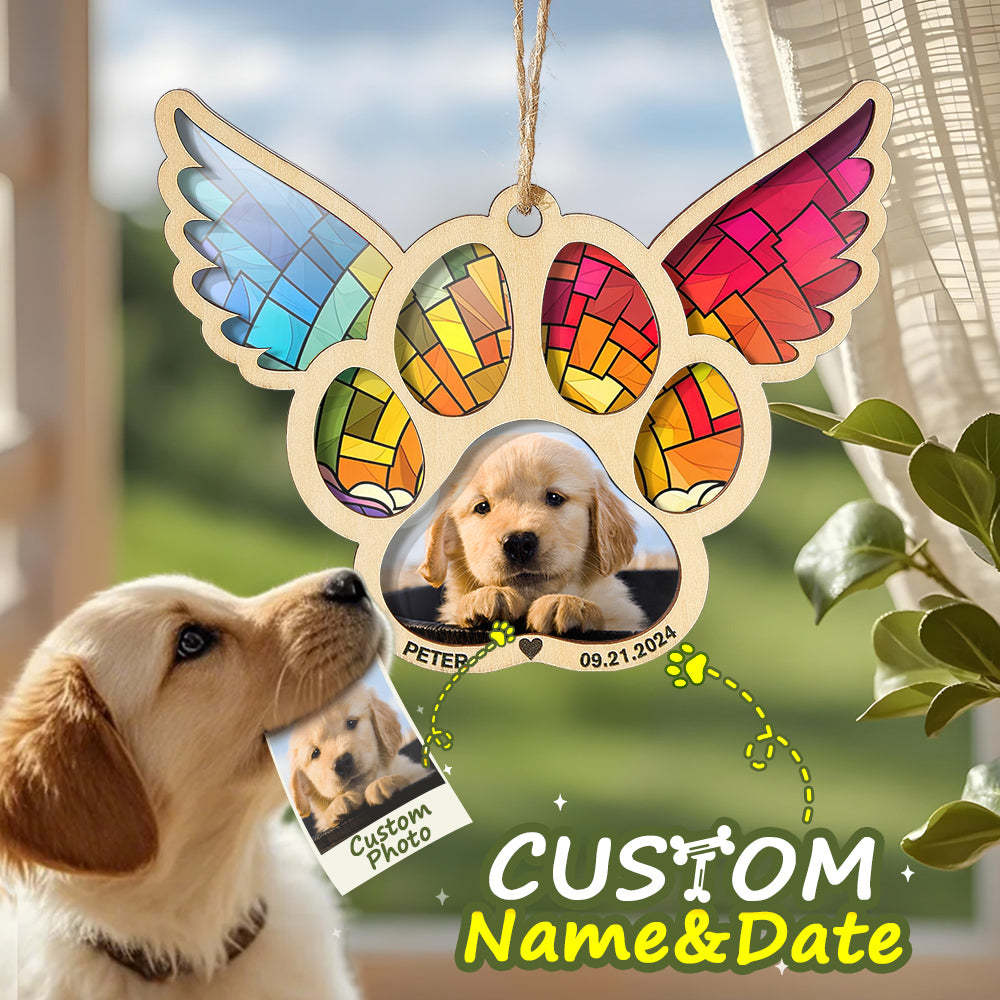 Personalized Pet Suncatcher Ornament with Photo Paw Print Ornament Memorial Gift for Pet Lovers - auphotoblanket